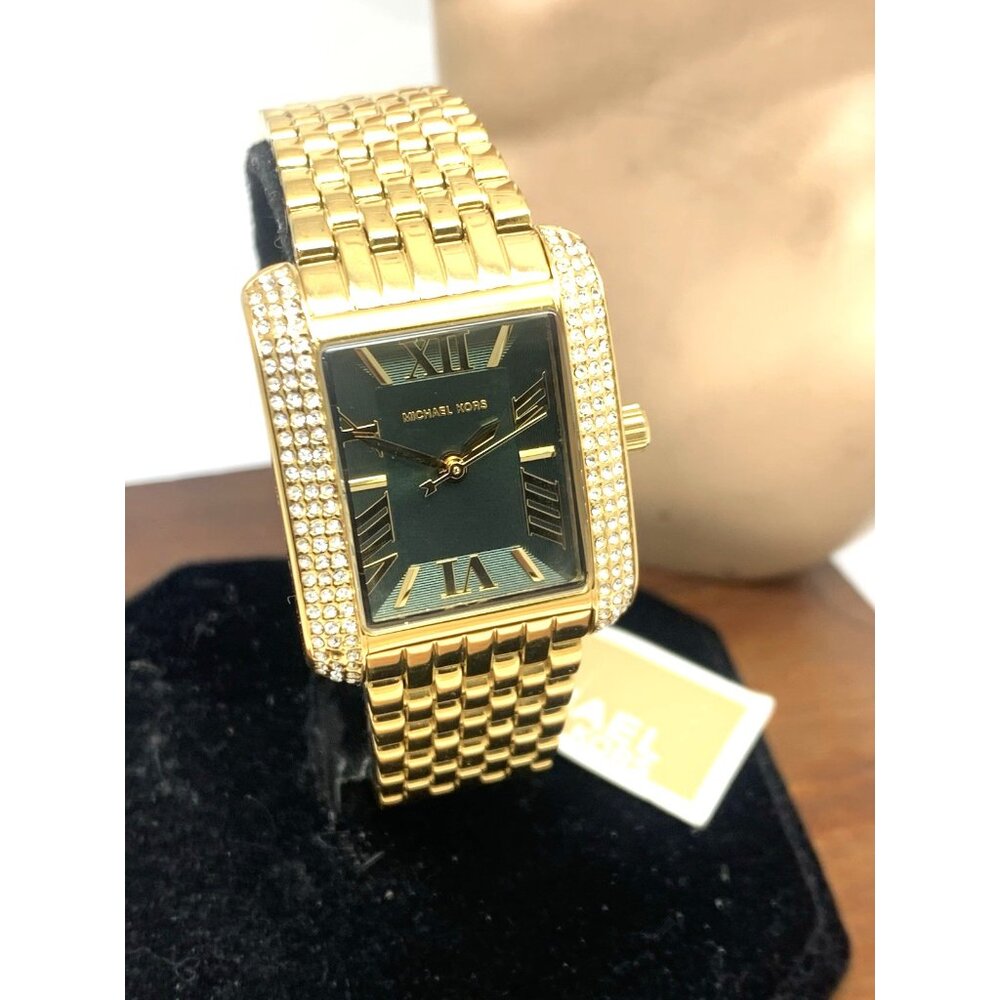 Michael Kors Women's Watch MK4742 Quartz Green Dial Gold Steel Tank 27mm - Picture 13 of 14